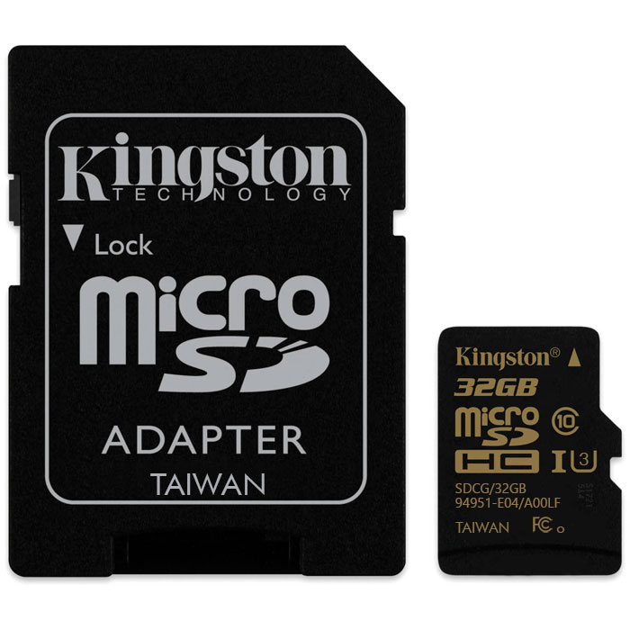 32Gb microSDHC C10 Kingston Gold UHS-I U3 с адаптером