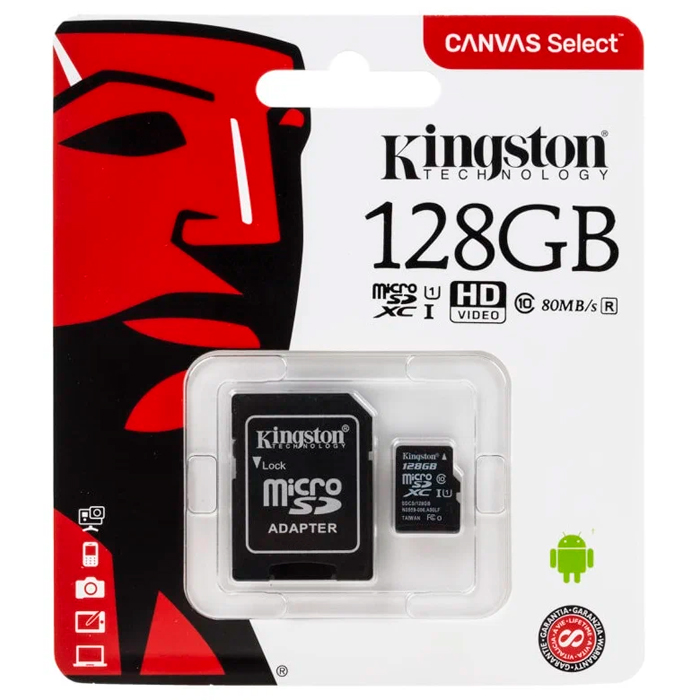 128GB microSDXC C10 Kingston +адаптер